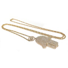 Rose Gold Hamsa Hand Evil Eye Diamond Pendant Necklace Gena Rowlands