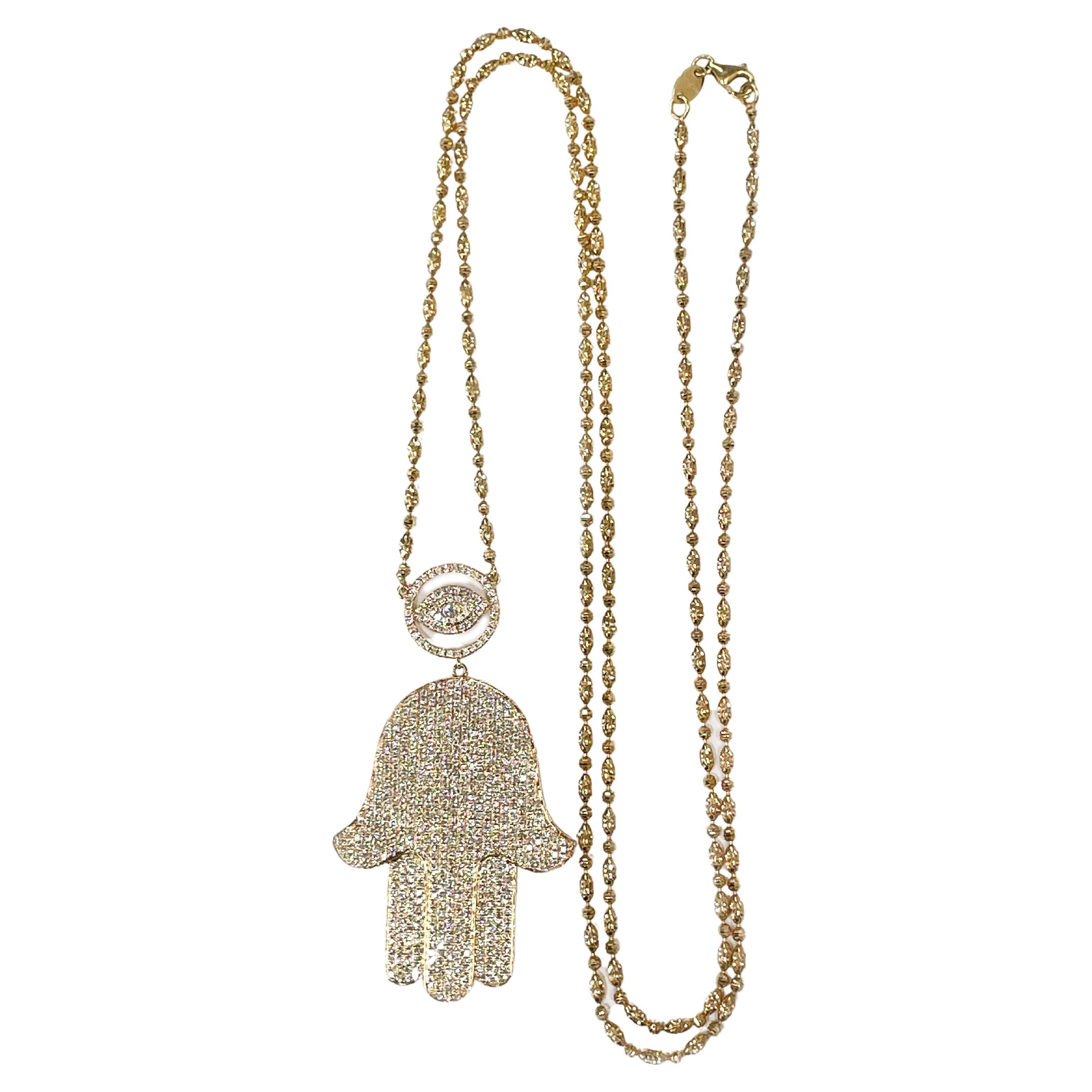 Halskette aus Roségold mit Hamsa Hand Evil Eye Diamant-Anhänger