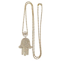 Rose Gold Hamsa Hand Evil Eye Diamond Pendant Necklace Gena Rowlands
