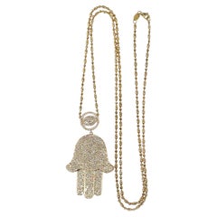 Rose Gold Hamsa Hand Evil Eye Diamond Pendant Necklace