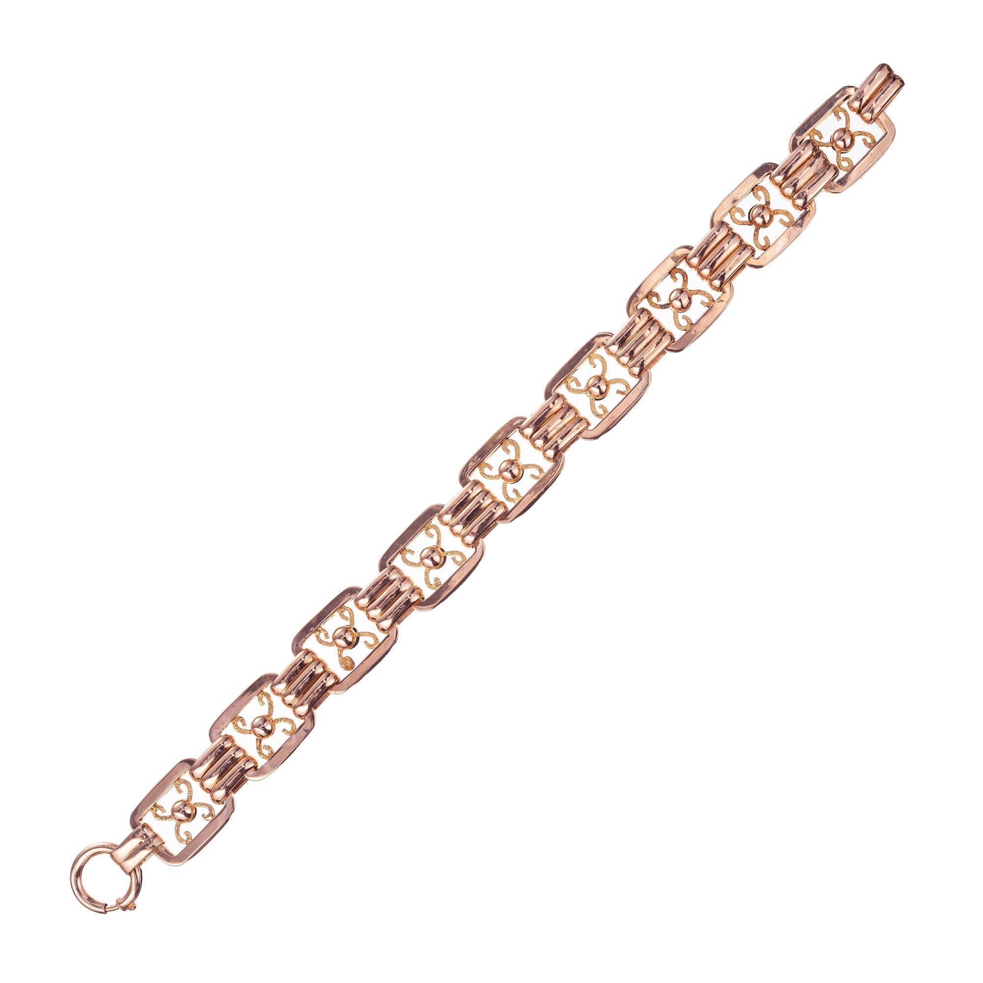 Rose Gold Handmade Rectangular Link Bracelet  In Good Condition For Sale In Stamford, CT
