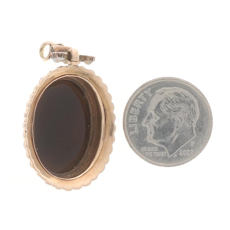 Rose Gold Hardstone Banded Agate & Pearl Victorian Pendant - 14k Antique Cameo In Good Condition For Sale In Greensboro, NC