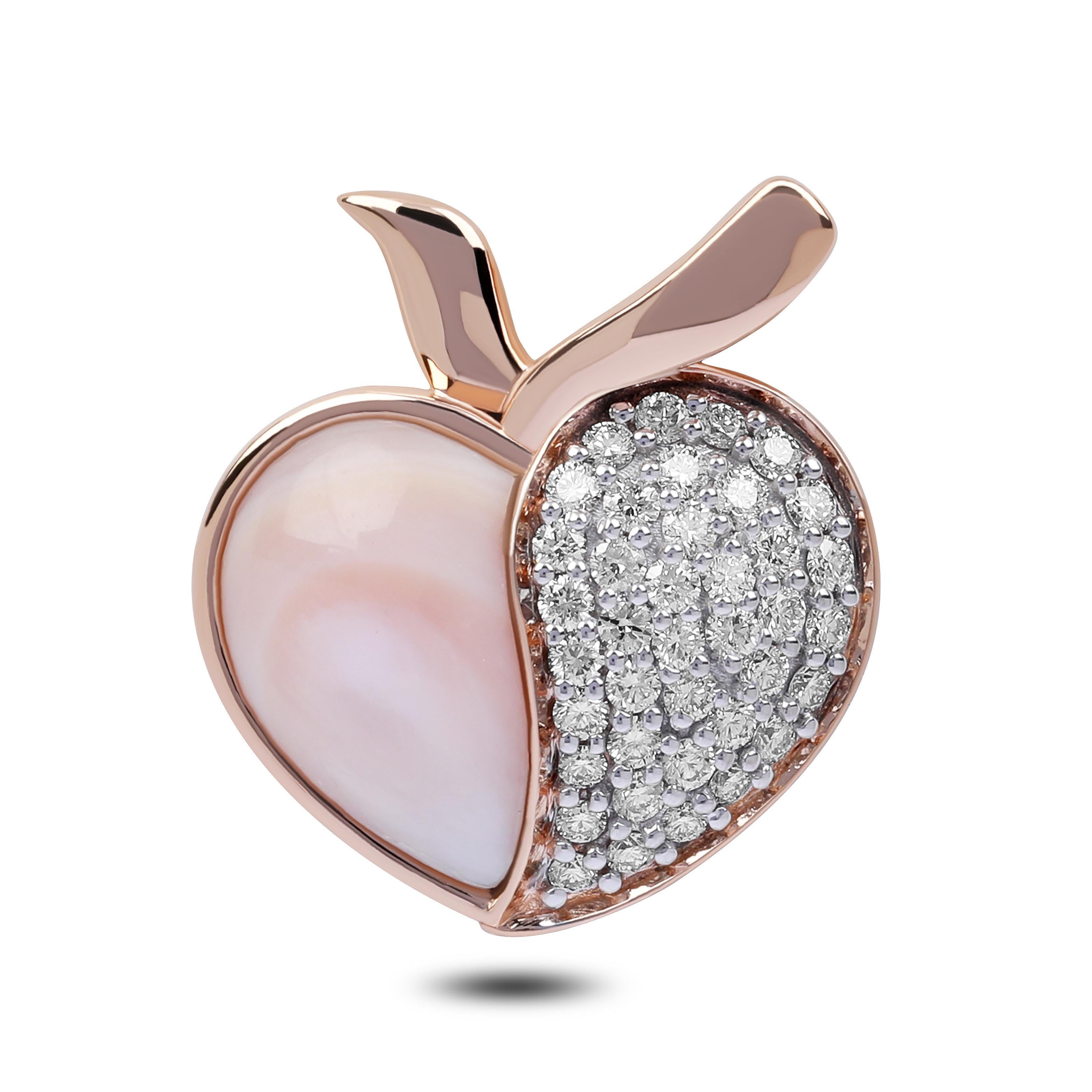 Stunning Heart Pendant with Mother Of Pearl in 18k Rose Gold and Diamond.
Gleaming 18k Rose gold 4.330gm
Illuminating VVS Diamond 0.46ct
Hand crafted with latest technology and methods.
Certified by renowned Gemological Institute EGL. 