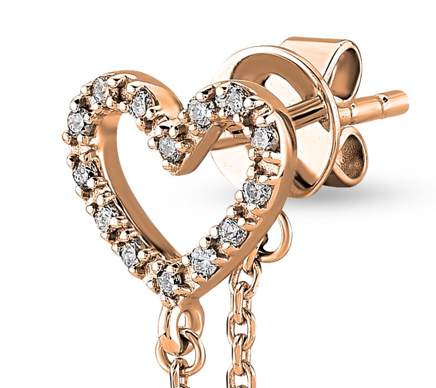 Modern Rose Gold Heart-Shaped Earrings with Diamonds For Sale