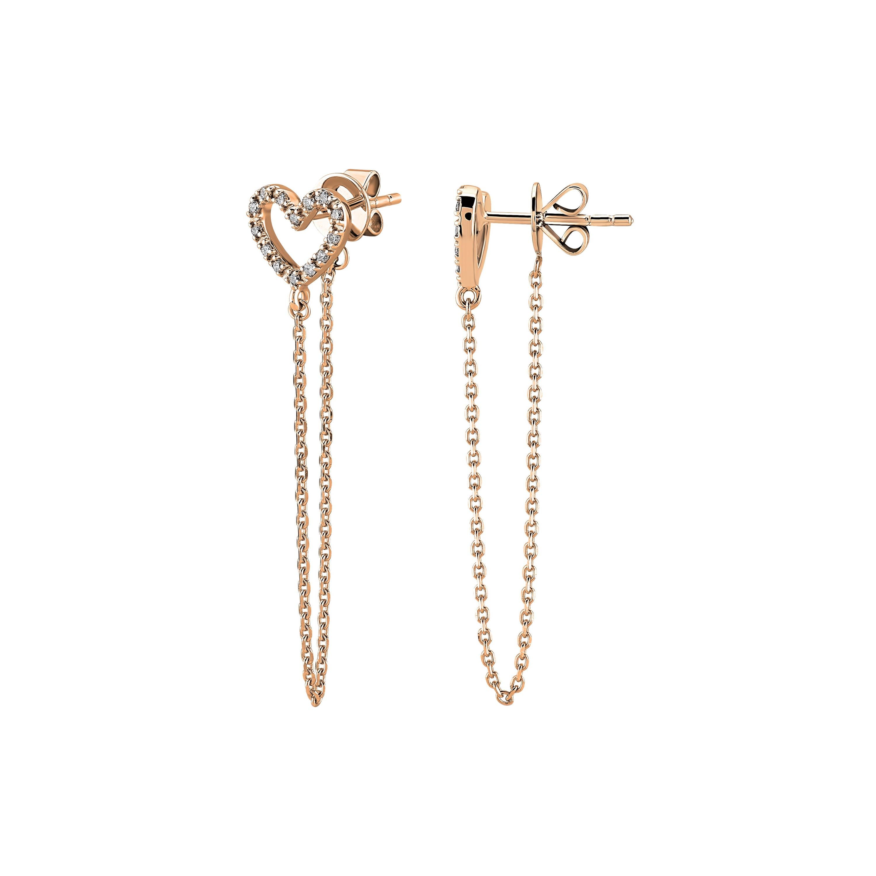 Rose Gold Heart-Shaped Earrings with Diamonds For Sale