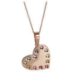 Or rose Pendentif coeur avec pierres arc-en-ciel