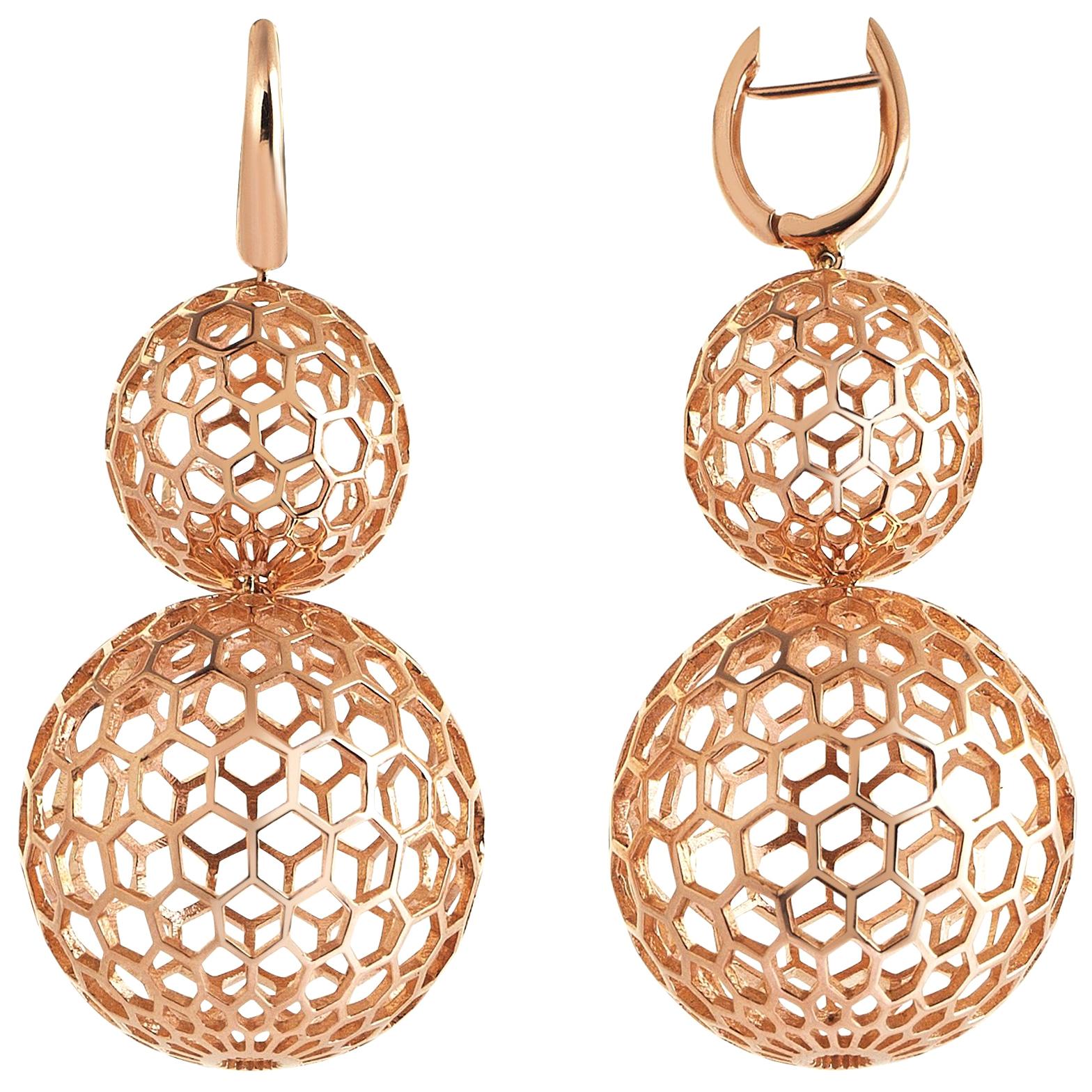 Rose Gold Honey Comb Disco Ball Earring For Sale