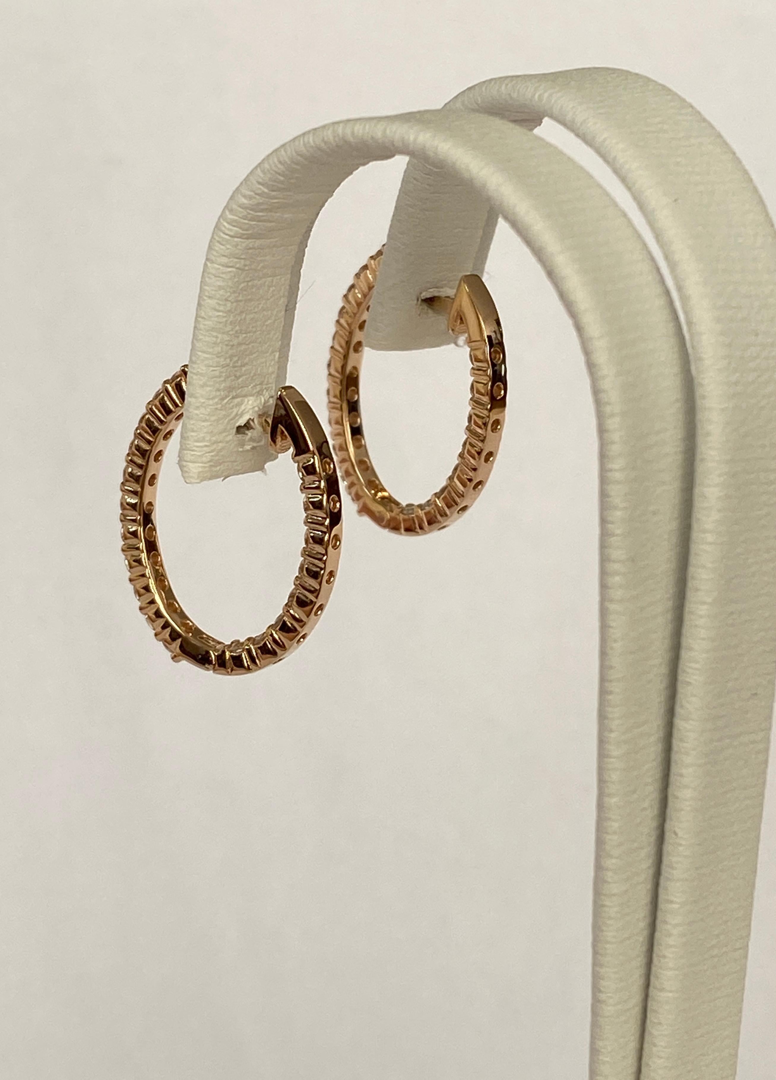 Rose 18 kt Gold Huggies Hoop 1.00 ct  Diamond Earrings For Sale 5