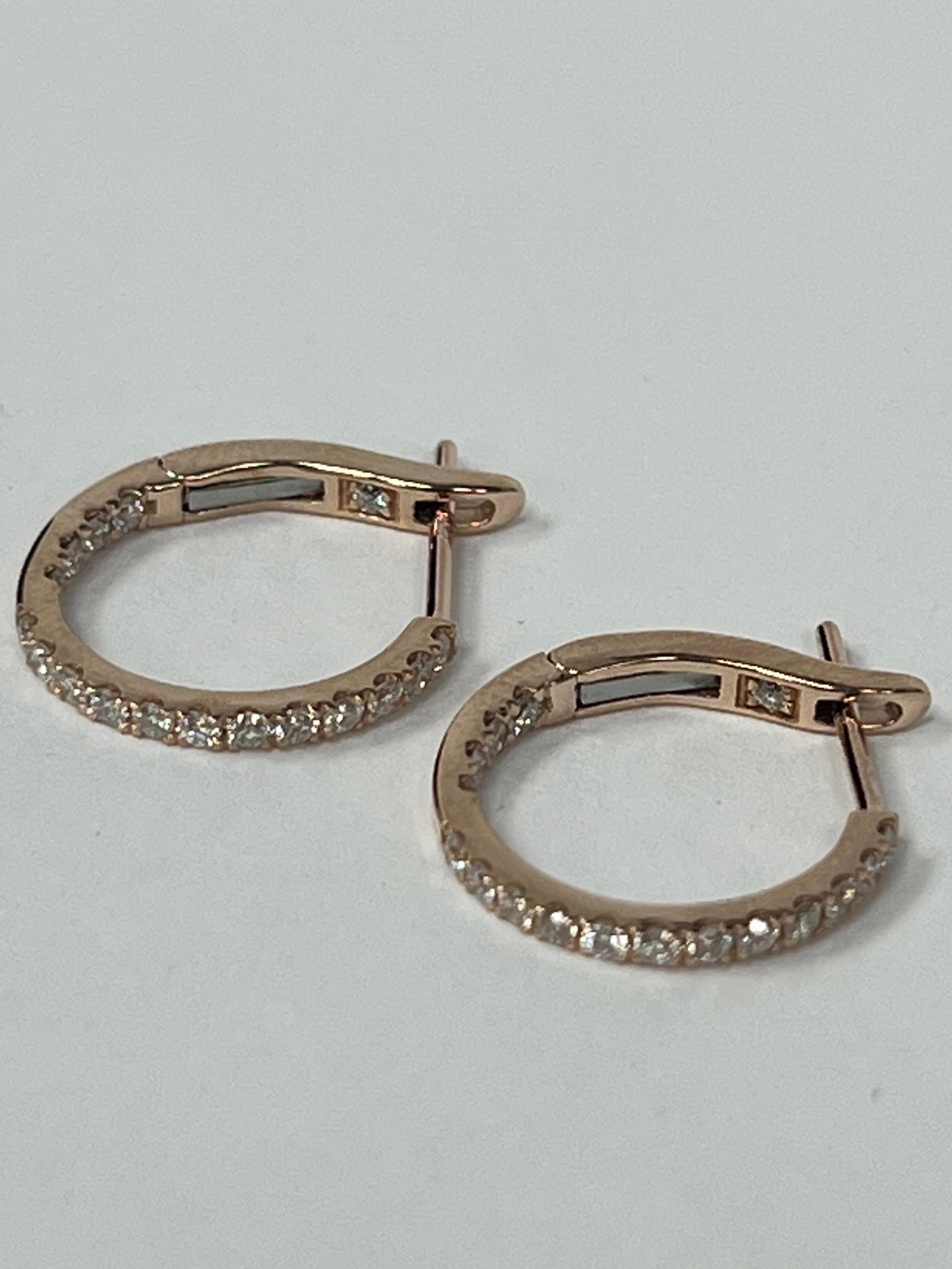 Modern Rose Gold Huggies Hoop Diamond Earrings  For Sale