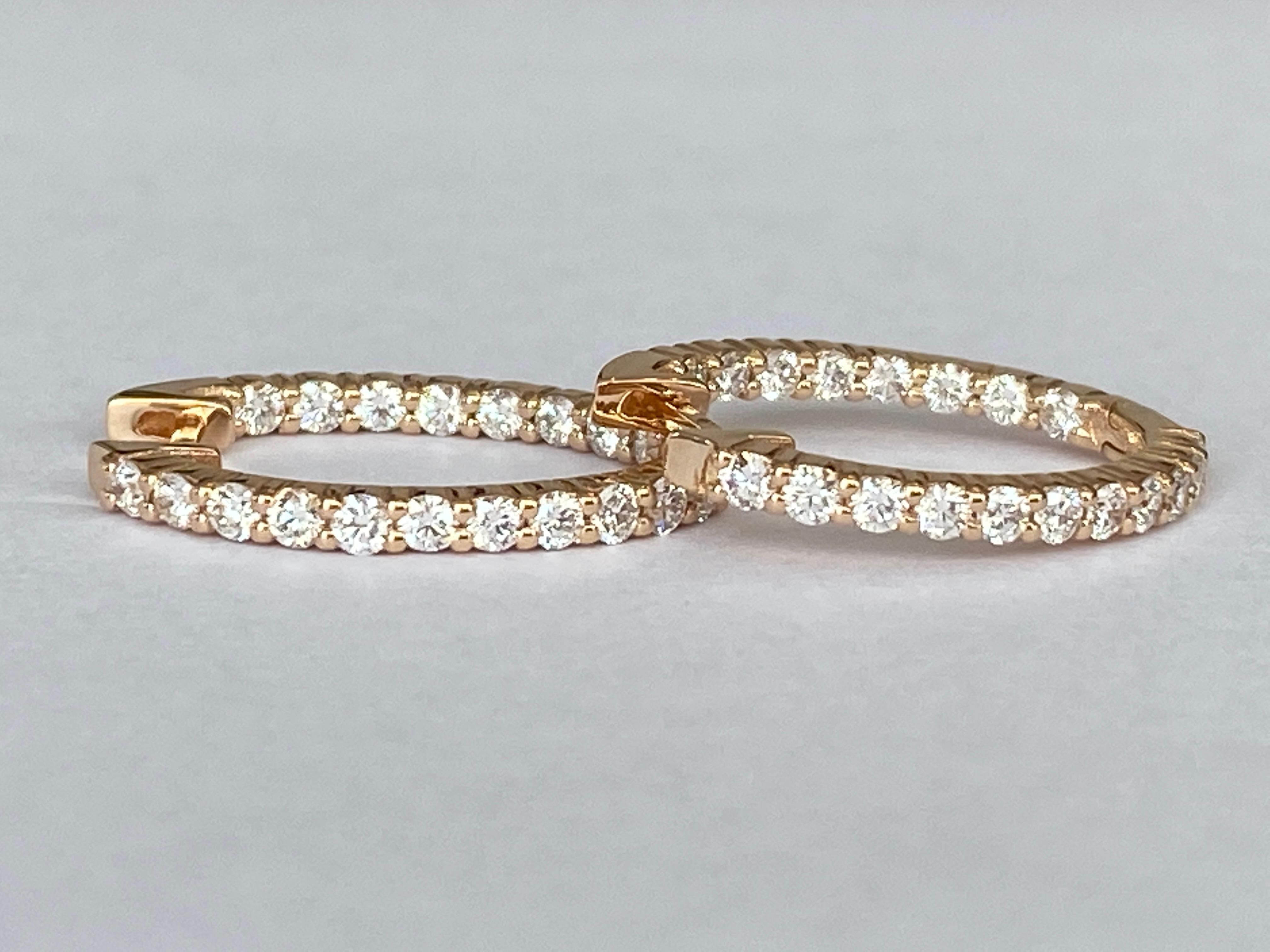 Contemporary Rose 18 kt Gold Huggies Hoop 1.00 ct  Diamond Earrings For Sale
