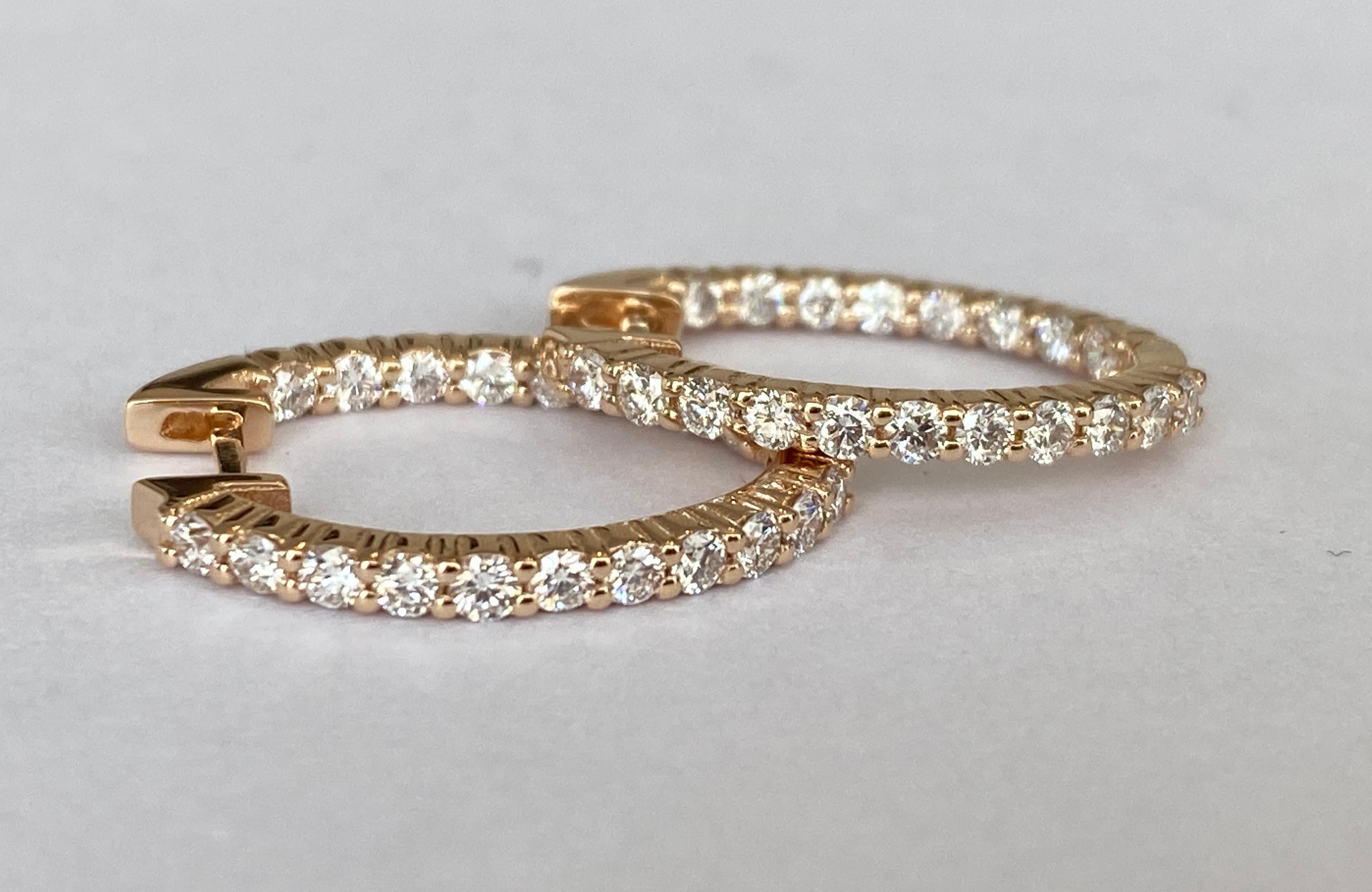 Brilliant Cut Rose 18 kt Gold Huggies Hoop 1.00 ct  Diamond Earrings For Sale