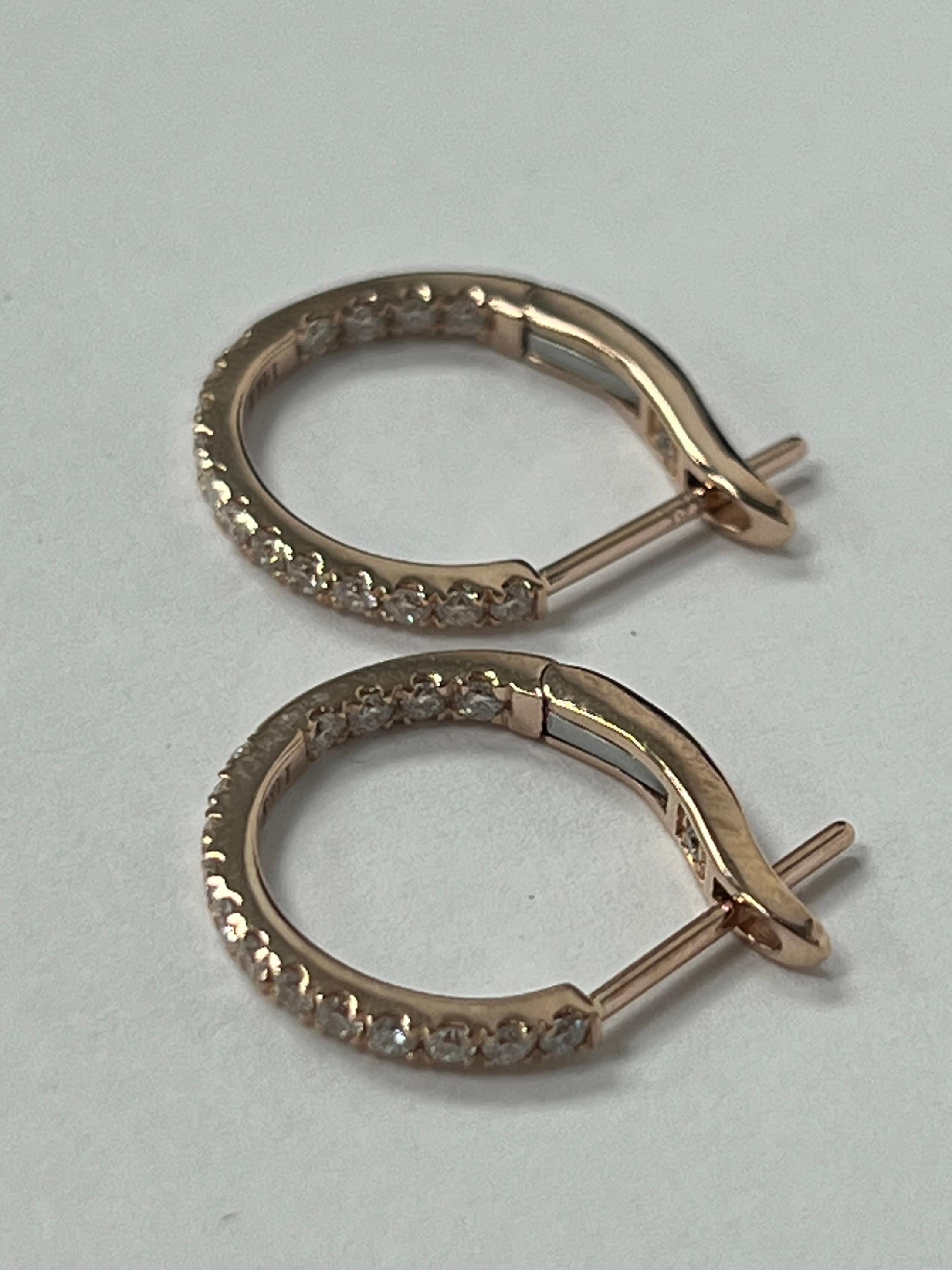 Rose Gold Huggies Hoop Diamond Earrings  In New Condition For Sale In Great Neck, NY