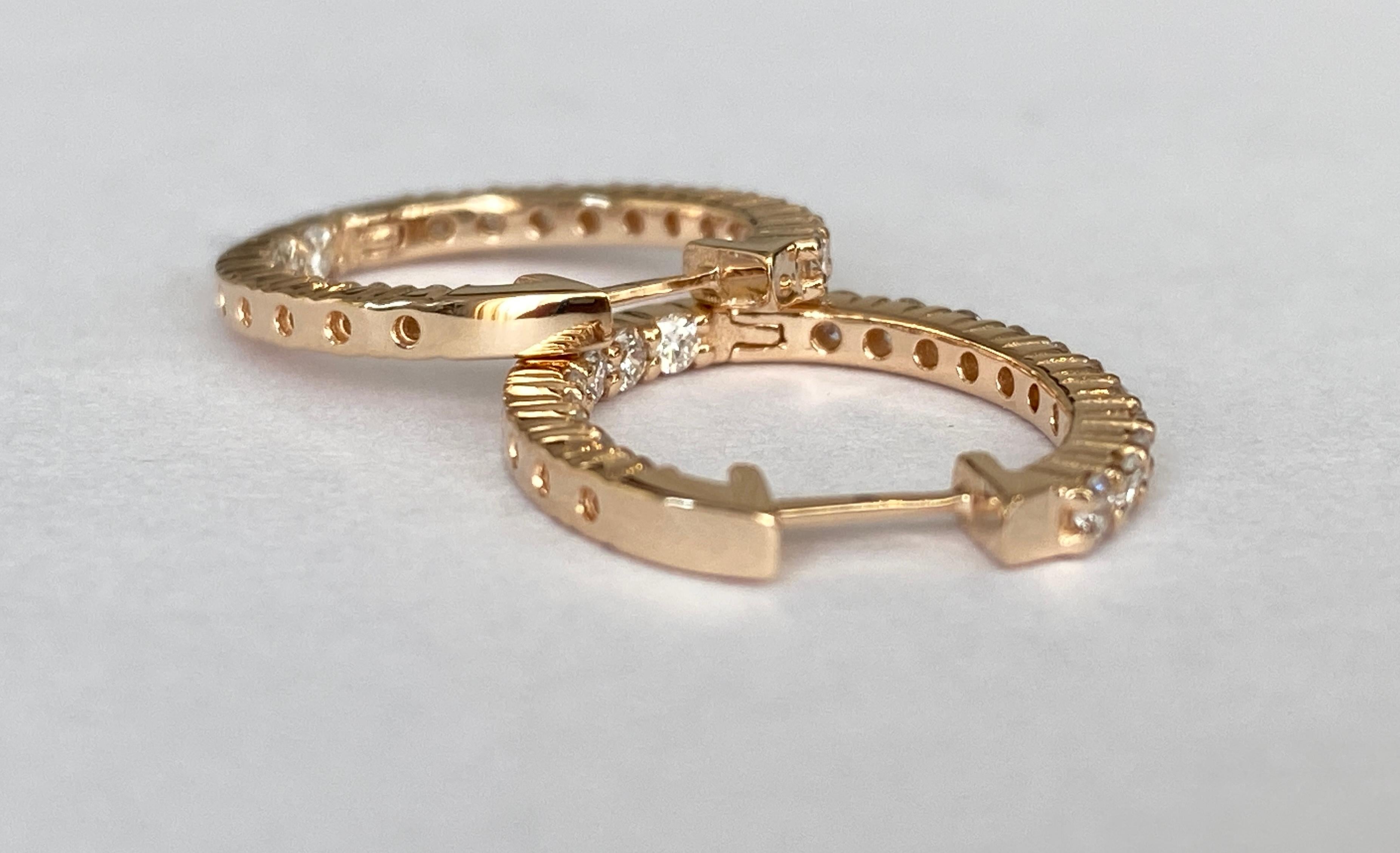 Rose 18 kt Gold Huggies Hoop 1.00 ct  Diamond Earrings In New Condition For Sale In AMSTERDAM, NL