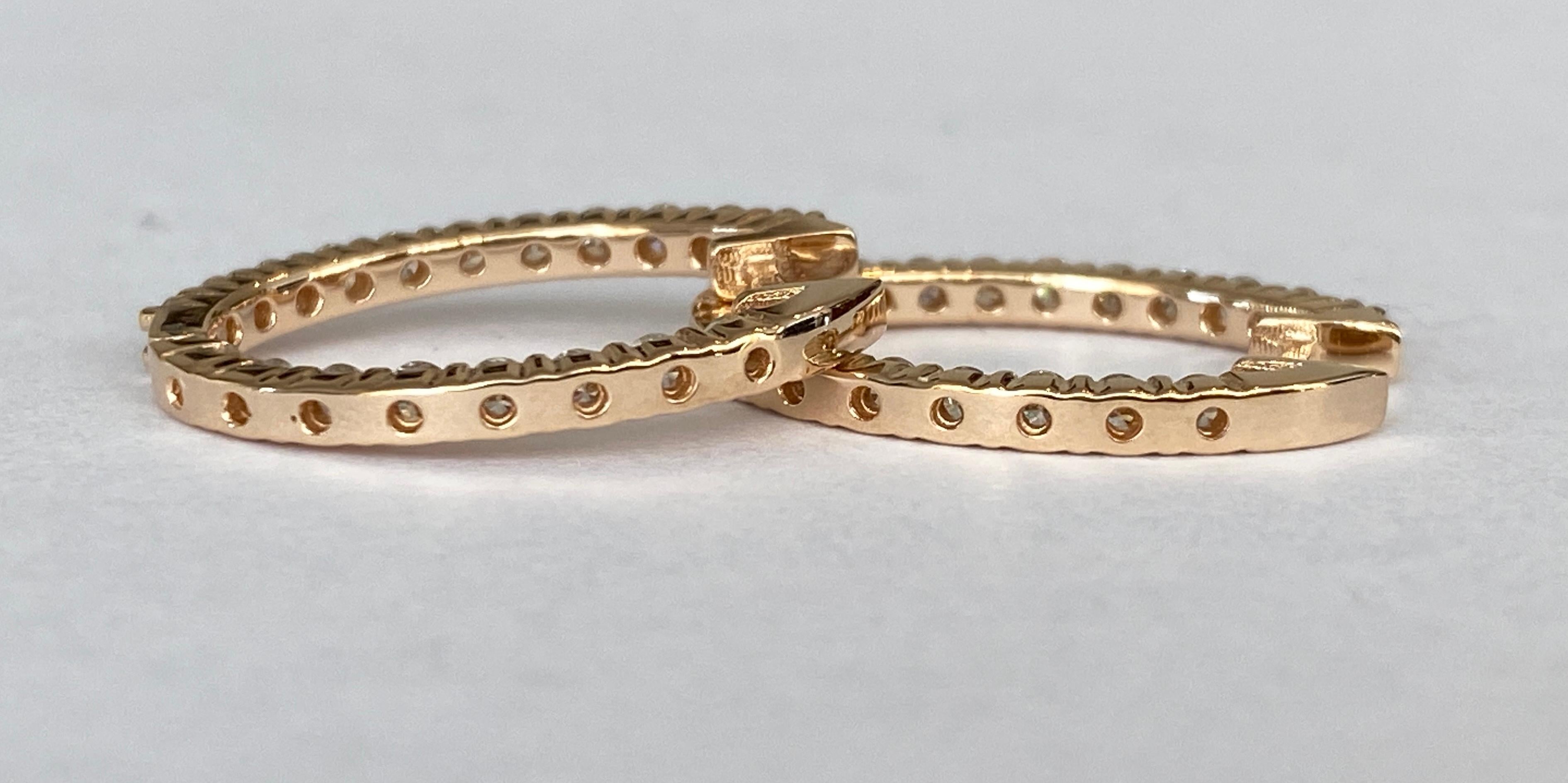 Women's or Men's Rose 18 kt Gold Huggies Hoop 1.00 ct  Diamond Earrings For Sale