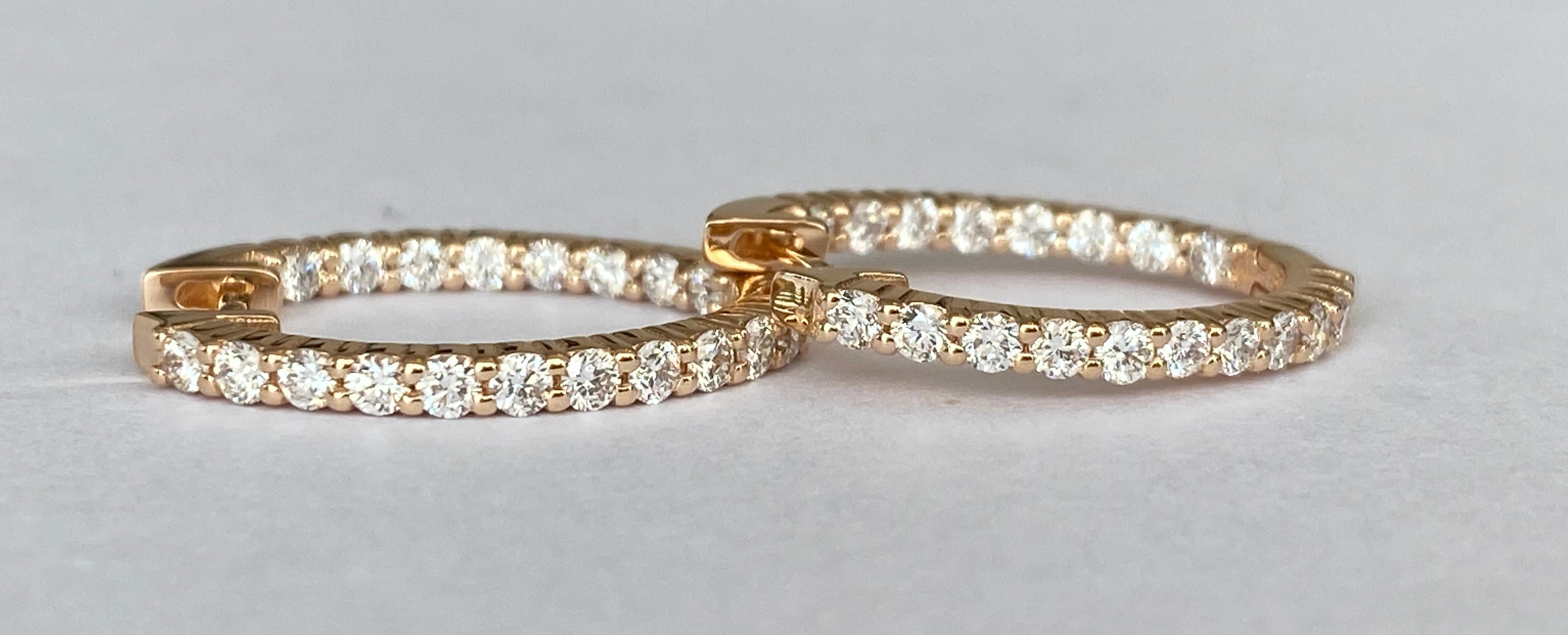 Rose 18 kt Gold Huggies Hoop 1.00 ct  Diamond Earrings For Sale 1