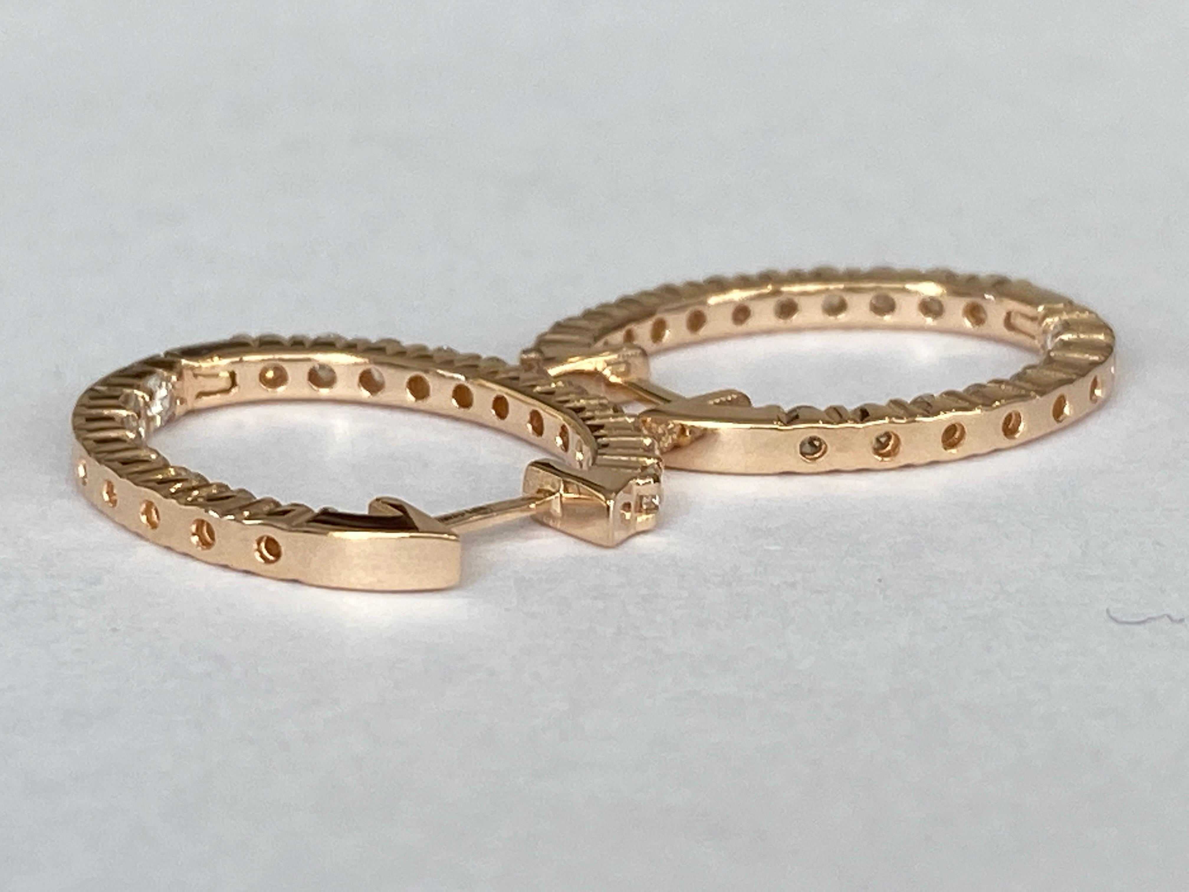 Rose 18 kt Gold Huggies Hoop 1.00 ct  Diamond Earrings For Sale 2