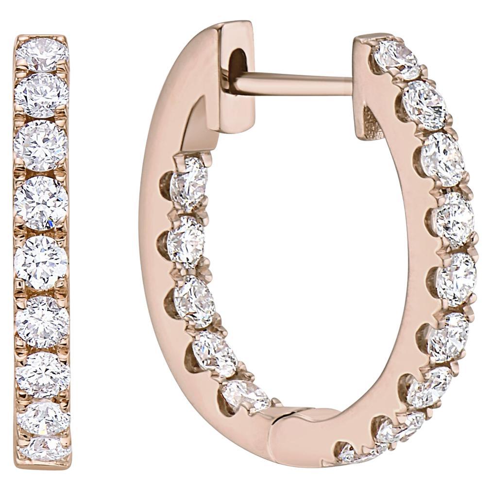 Rose Gold Huggies Hoop Diamond Earrings For Sale