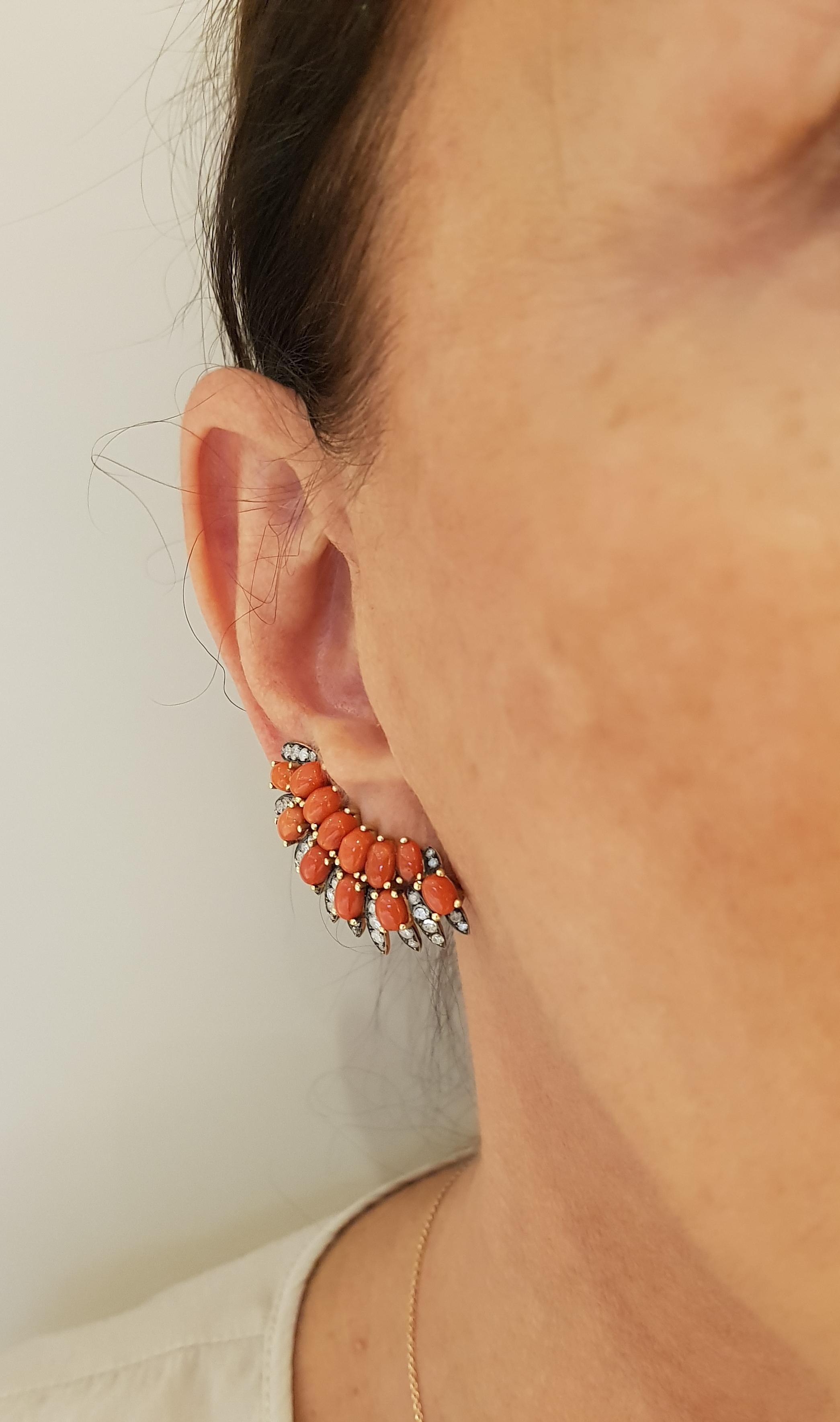 Contemporary Rose Gold Icy Diamond Coral Angel's Wing Clip-on Earrings For Sale
