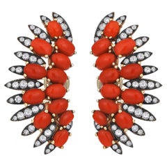 Rose Gold Icy Diamond Coral Angel's Wing Clip-on Earrings