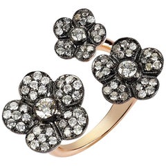 Rose Gold Icy Diamond Flower Cocktail Ring