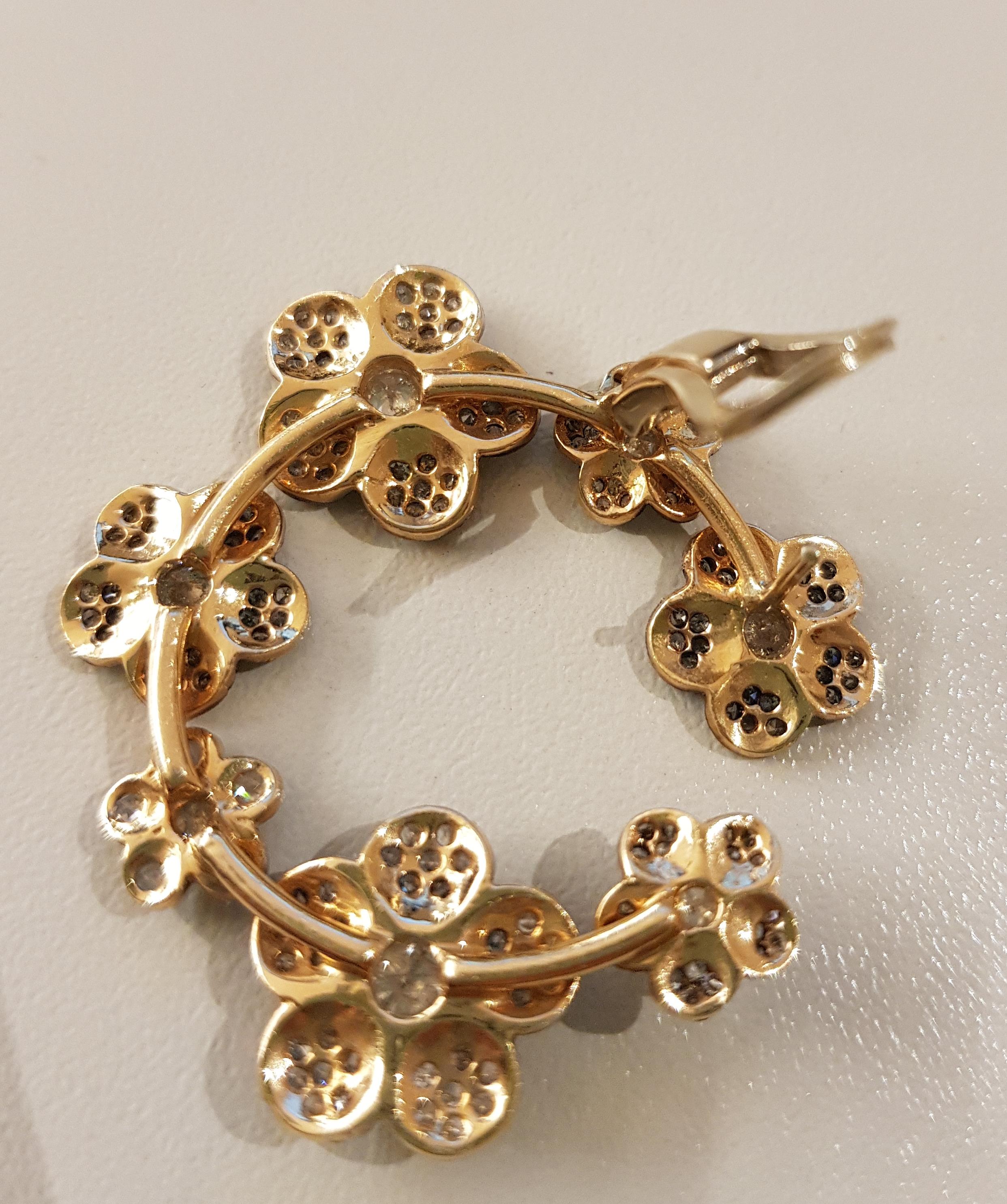 Rose Gold Icy Diamond Flower Hoop Earrings For Sale 3