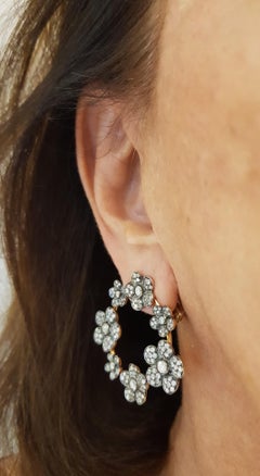 Rose Gold Icy Diamond Flower Hoop Earrings