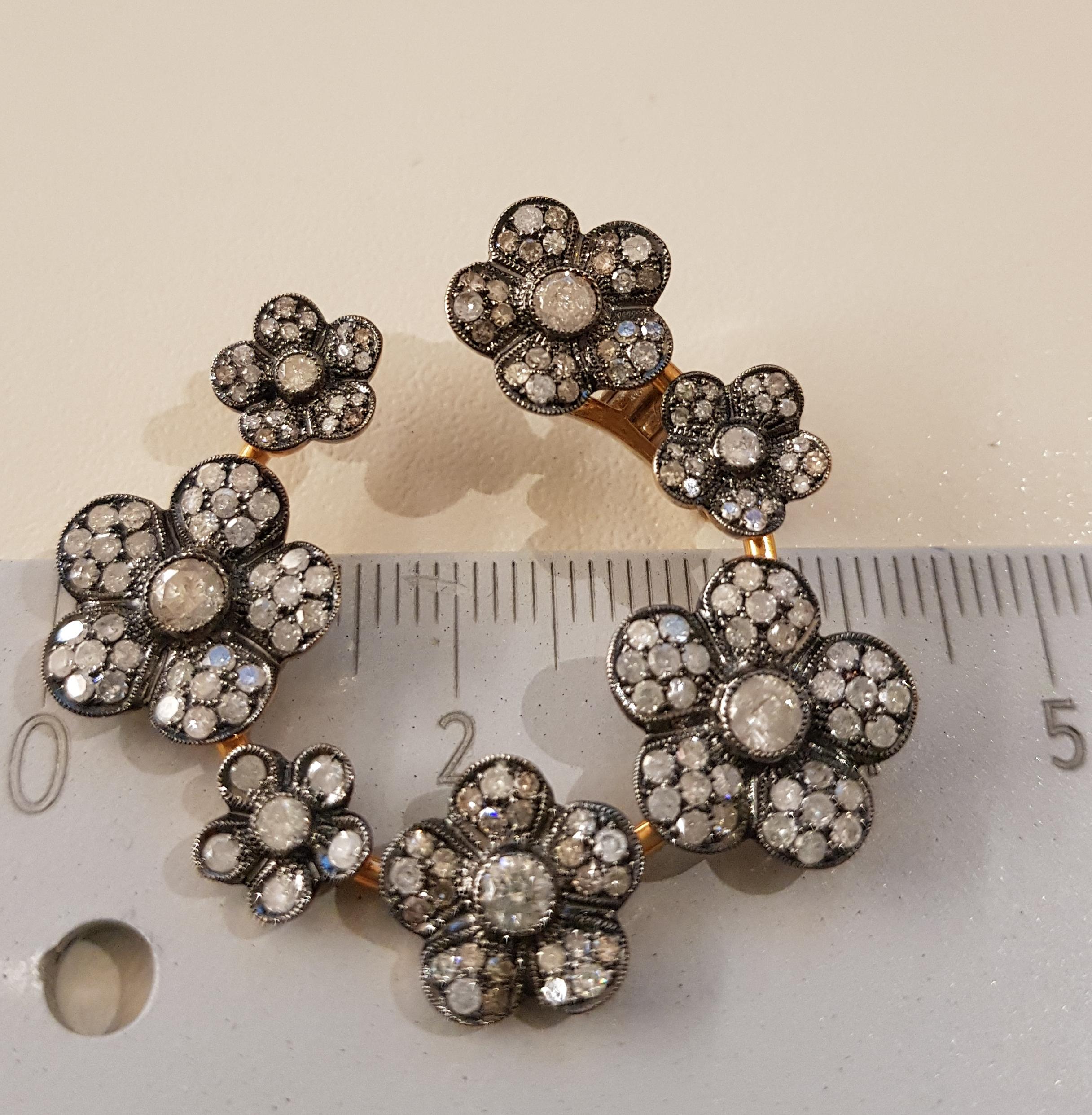 Women's Rose Gold Icy Diamond Flower Hoop Earrings For Sale