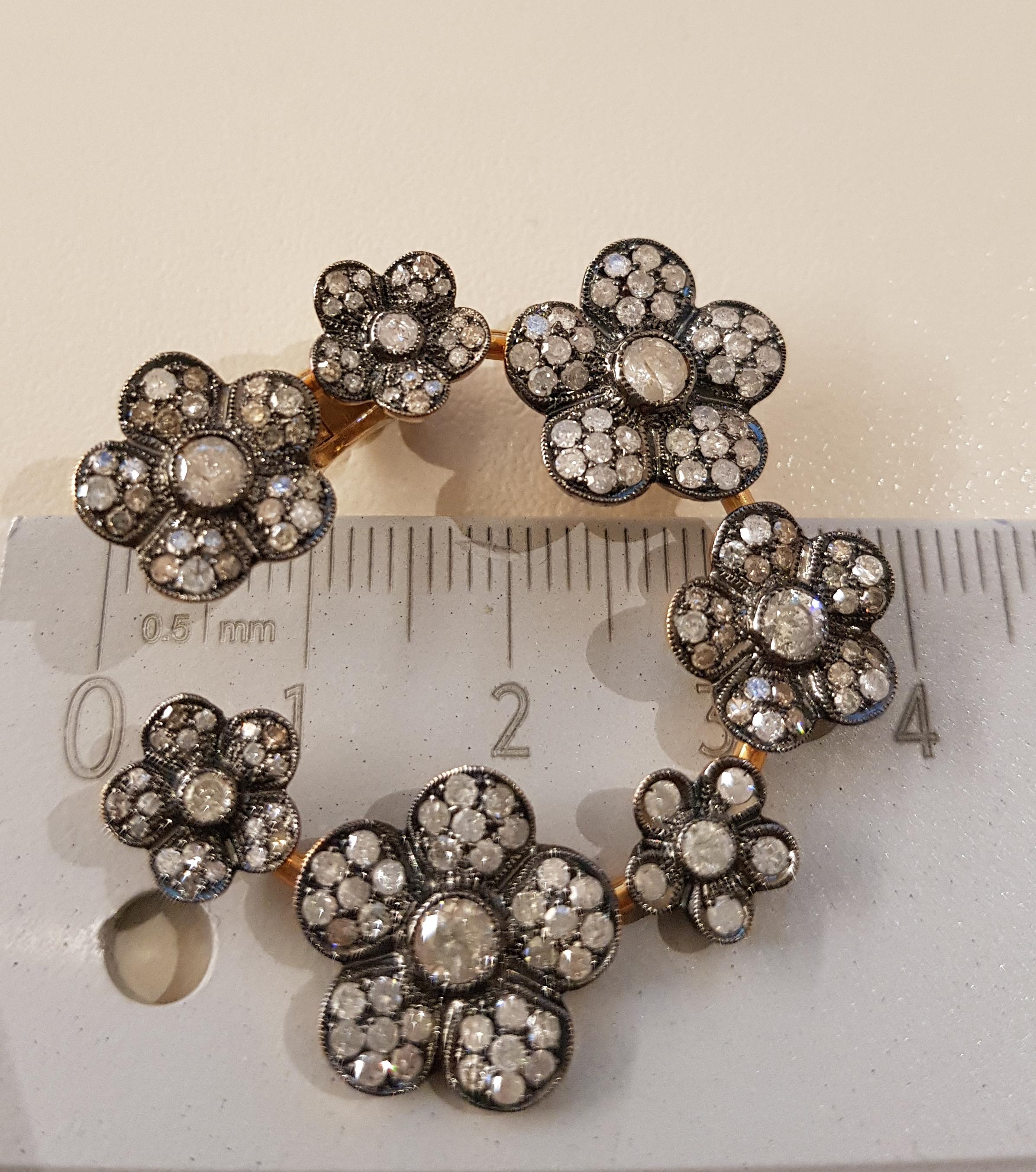 Rose Gold Icy Diamond Flower Hoop Earrings For Sale 1