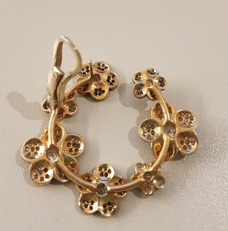 Rose Gold Icy Diamond Flower Hoop Earrings For Sale at 1stdibs