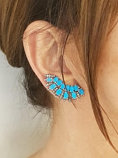 Rose Gold Icy Diamond Turquoise Clip-On Angel's Wing Earrings