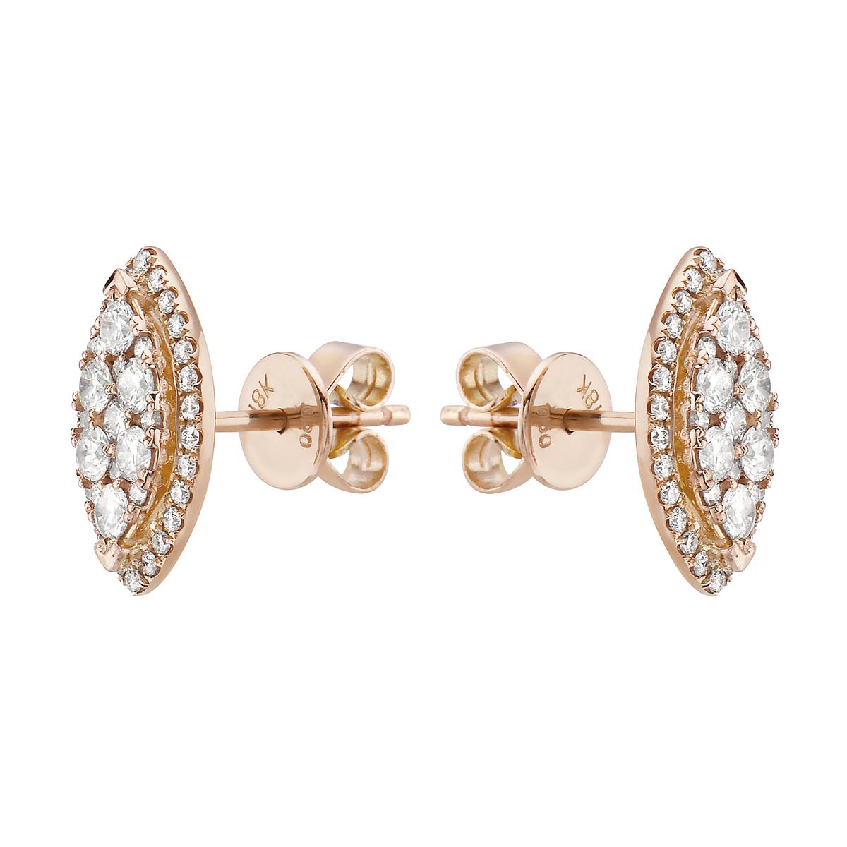 Con questi squisiti orecchini in oro rosa con diamante illusorio a forma di marquise, lo stile e il glamour sono sotto i riflettori. Questi orecchini a 18 carati sono realizzati con 3,0 grammi di oro. Questi orecchini sono impreziositi da diamanti