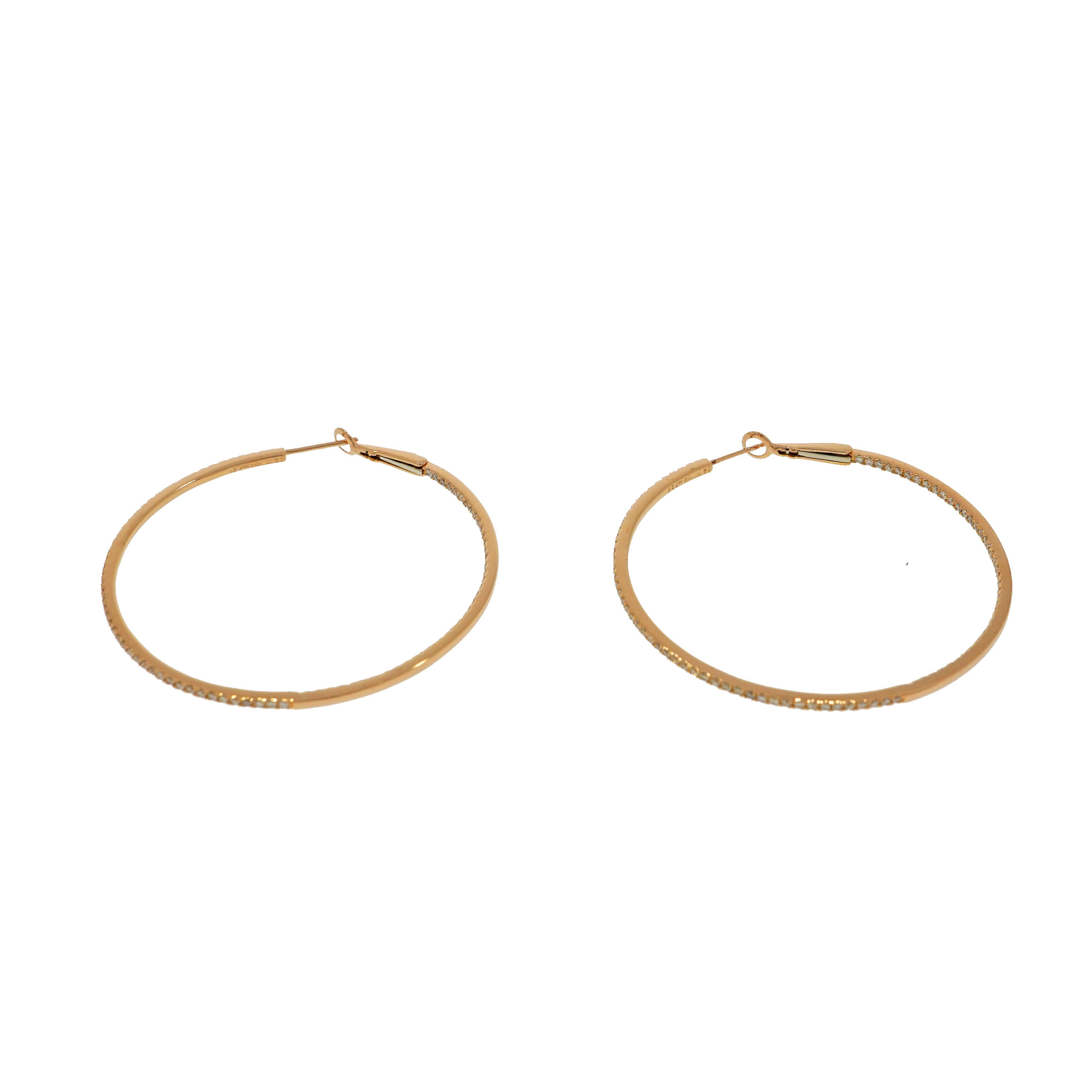 Round Cut Rose Gold In-Out Diamond Hoops