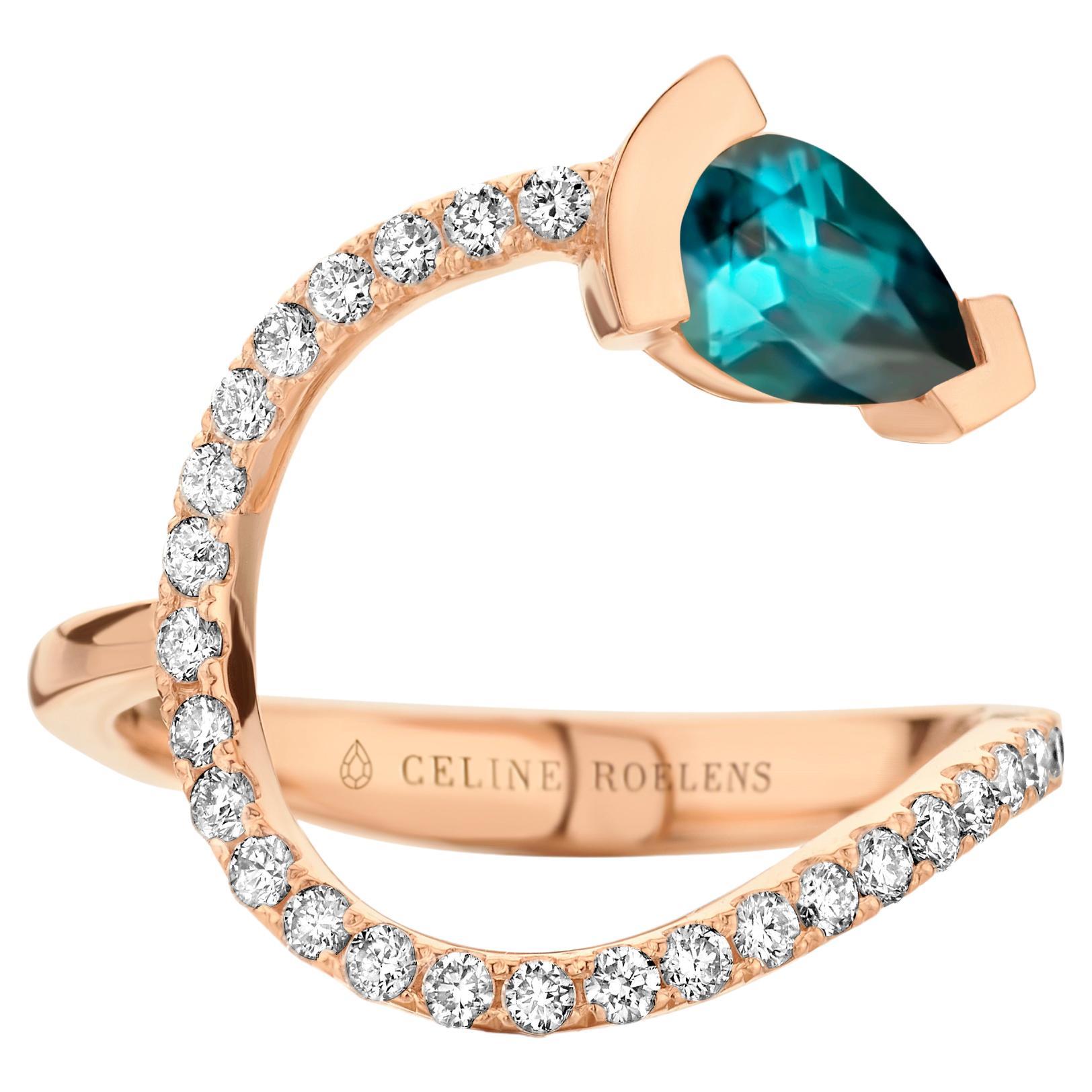 Rose Gold Indicolite Diamond Cocktail Ring For Sale
