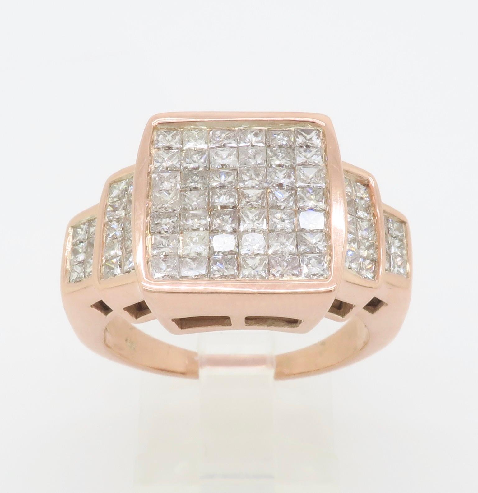Bague en or rose à sertissage invisible de diamants taille princesse en vente 5