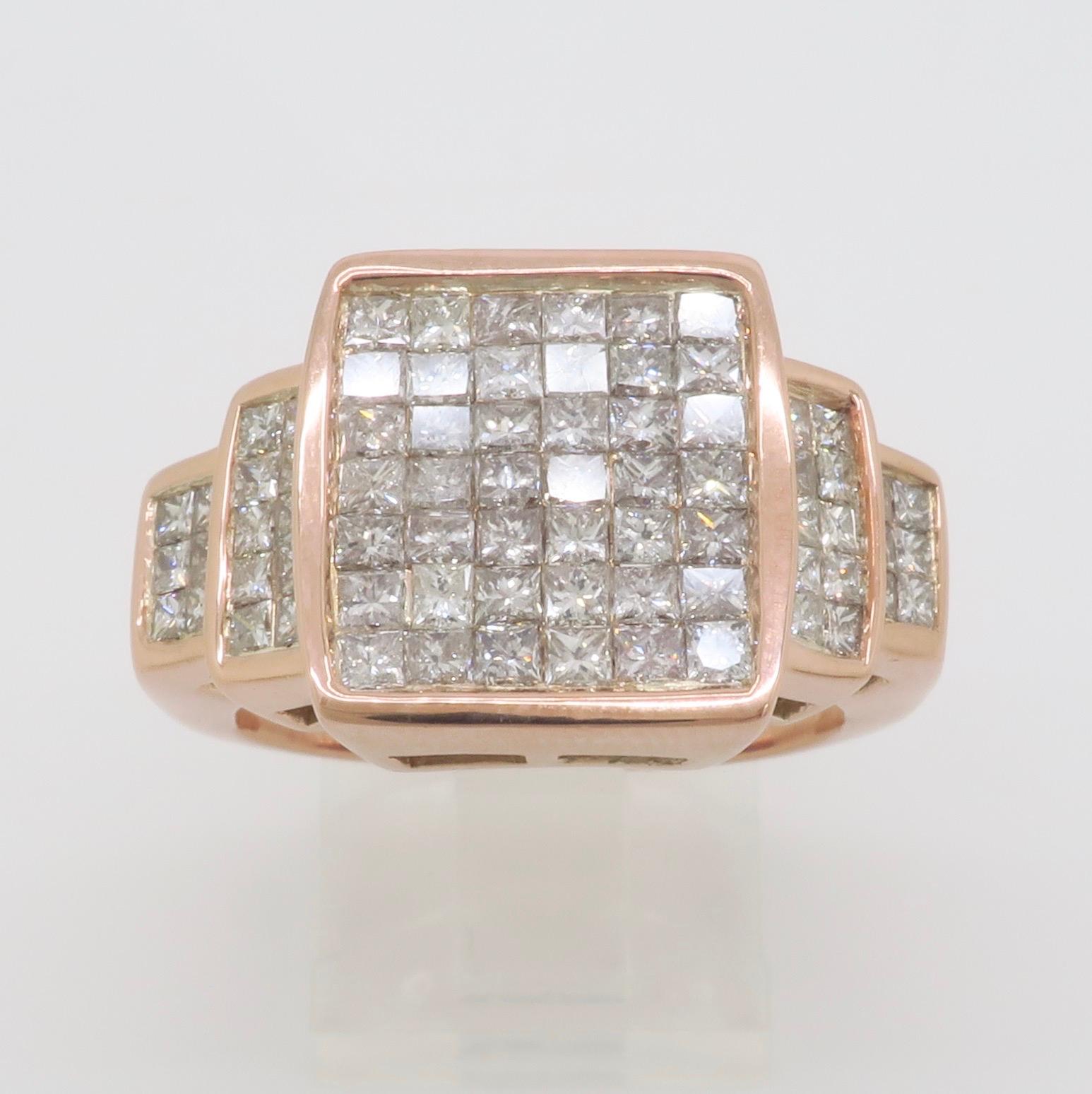 Bague en or rose à sertissage invisible de diamants taille princesse en vente 6