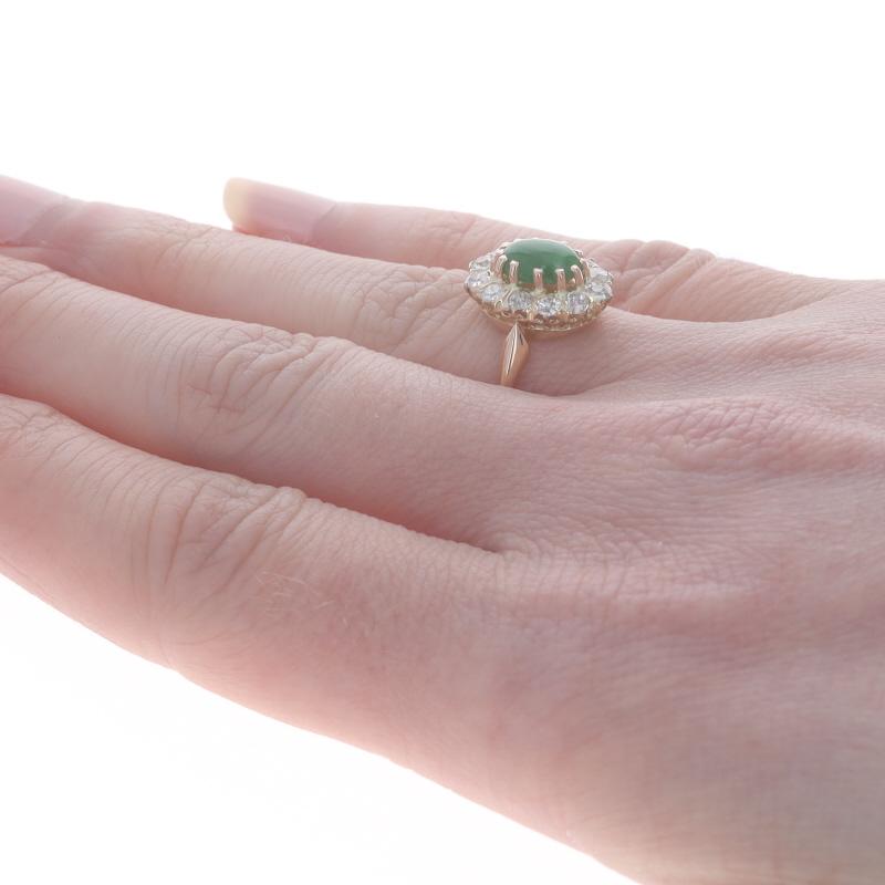 Women's Rose Gold Jadeite & Diamond Art Deco Halo Ring 14k Cab1.80ctw Vintage Knife-Edge For Sale