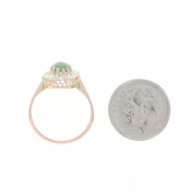 Rose Gold Jadeite & Diamond Art Deco Halo Ring 14k Cab1.80ctw Vintage Knife-Edge For Sale 1