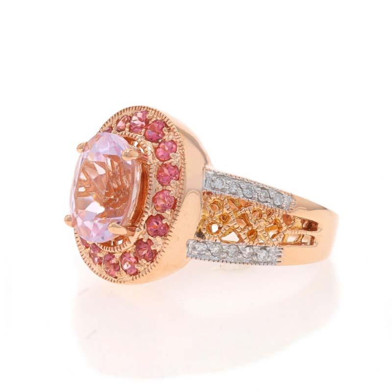 Roségold Kunzit, Turmalin & Diamant Halo-Ring - 14k Oval 3,09ctw Milgrain im Zustand „Hervorragend“ im Angebot in Greensboro, NC