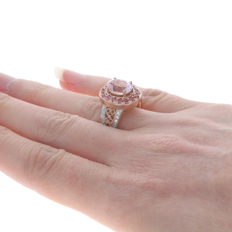 Roségold Kunzit, Turmalin & Diamant Halo-Ring - 14k Oval 3,09ctw Milgrain Damen im Angebot
