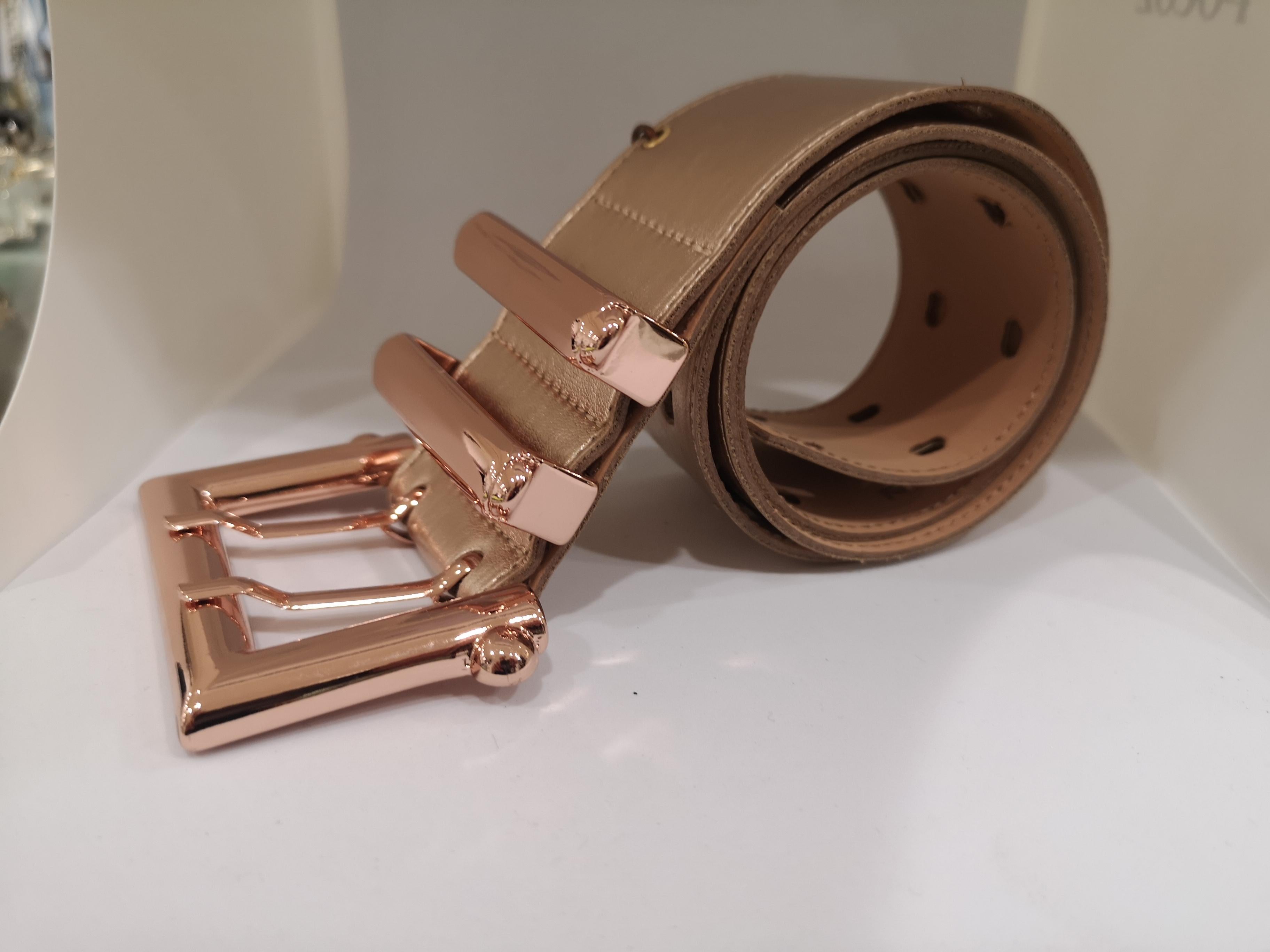 Brown Rose gold leather belt