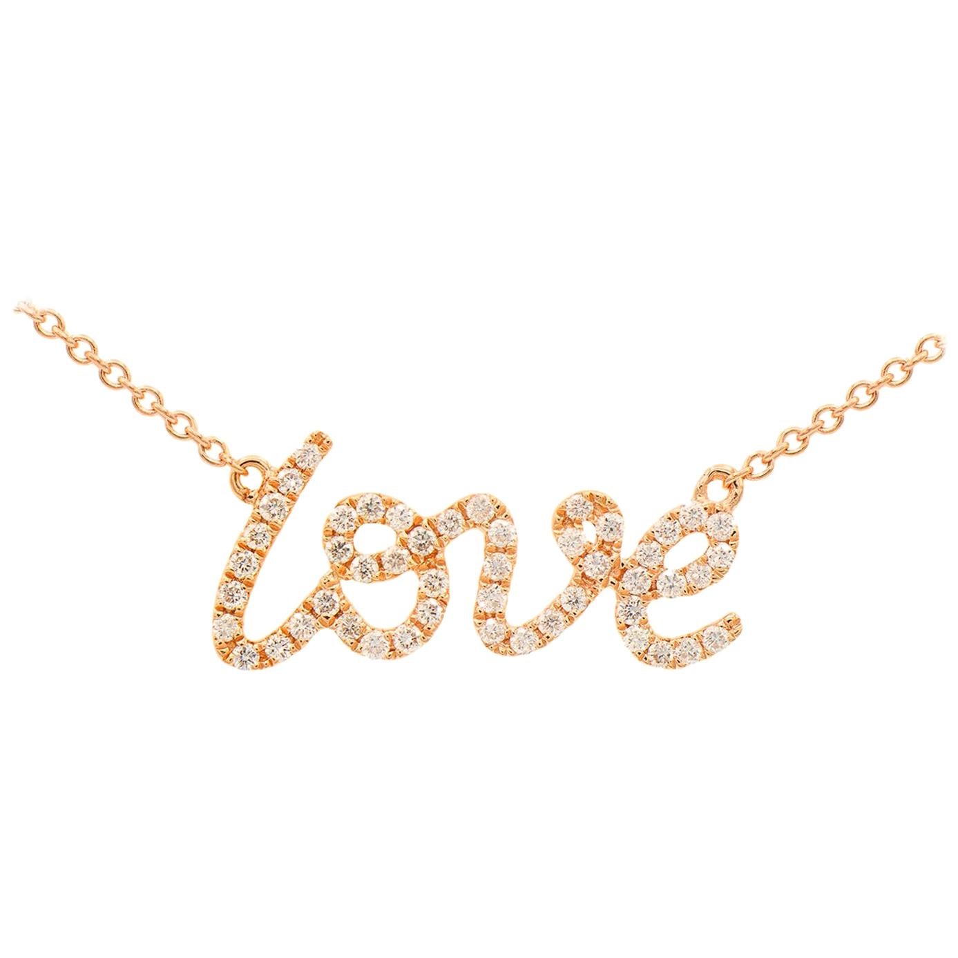 Rose Gold "Love" Necklace For Sale