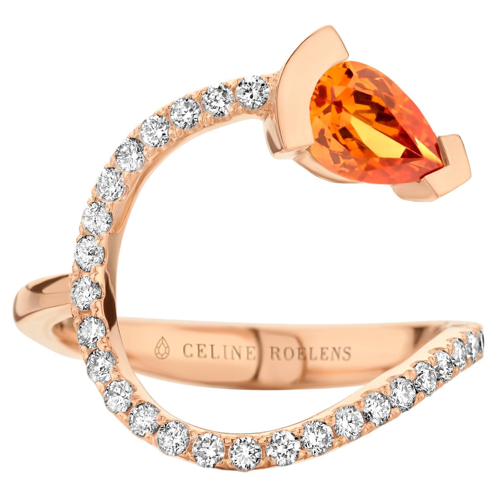 Rose Gold Mandarin Garnet Diamond Cocktail Ring For Sale
