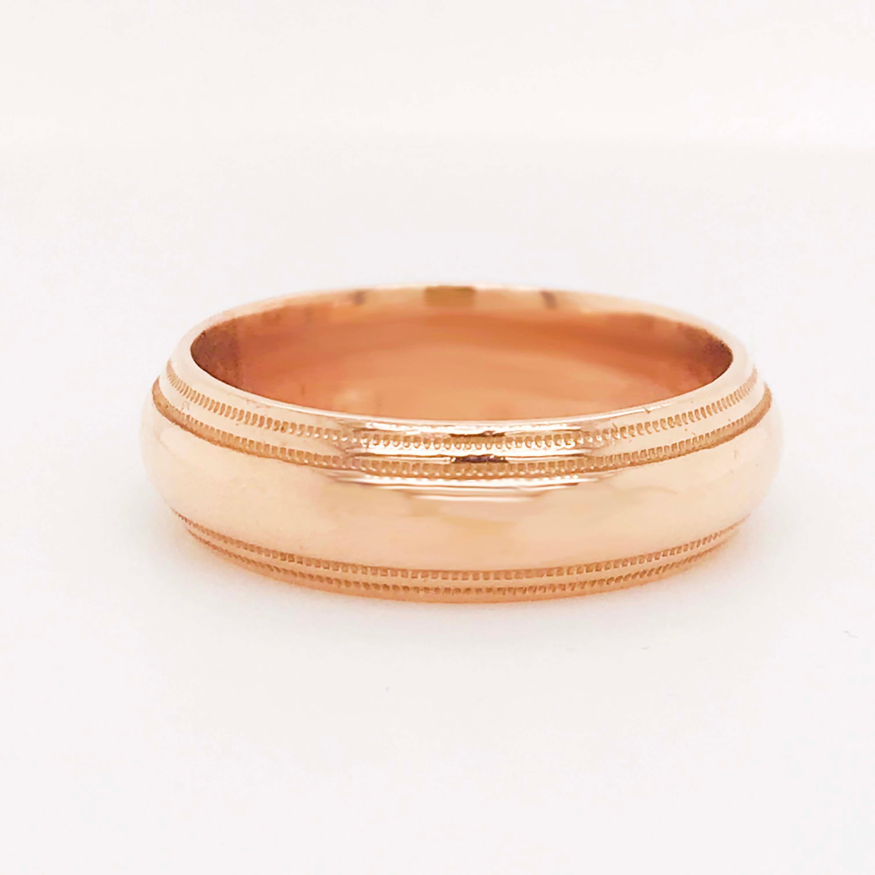 Alliance pour homme en or rose, large anneau demi-rond en or rose 14 carats Pour hommes en vente