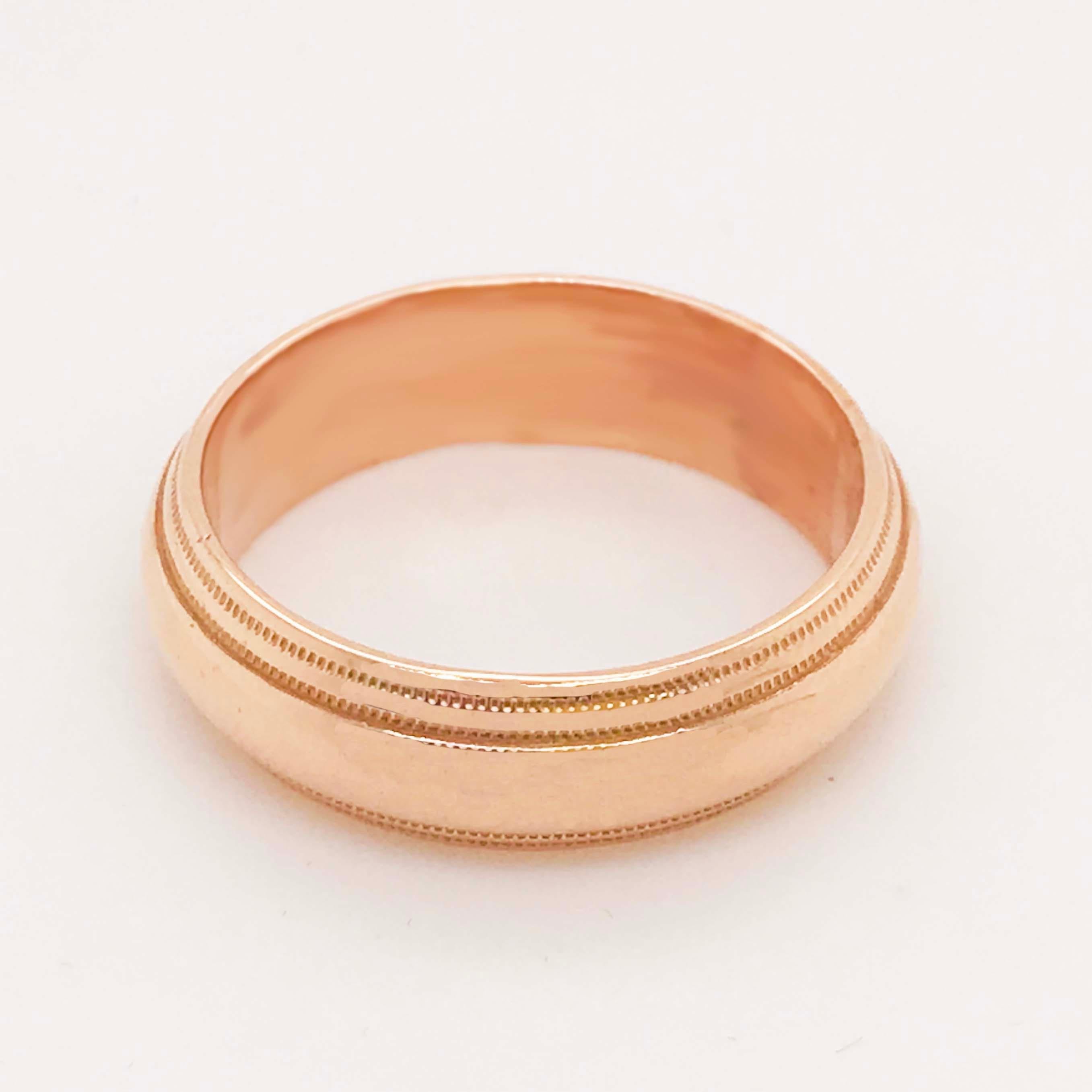 Alliance pour homme en or rose, large anneau demi-rond en or rose 14 carats en vente 1