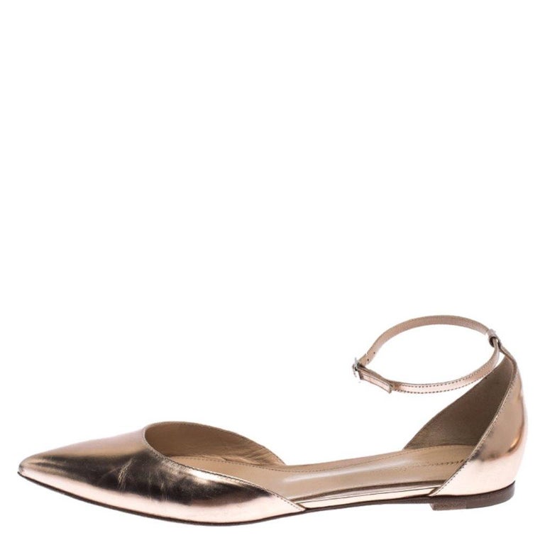 Rose Gold Metallic Patent Leather D'Orsay Ankle Strap Flats Size 39 at ...