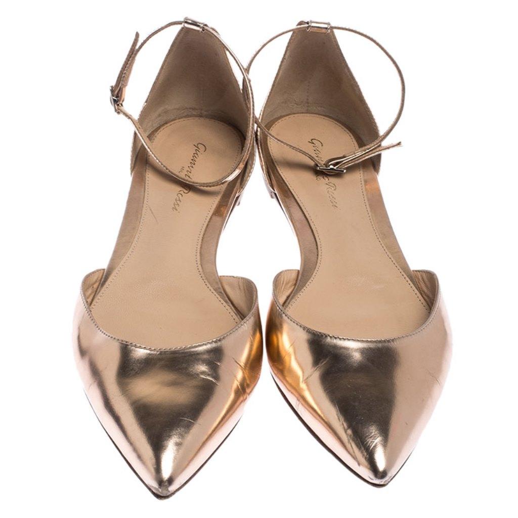 gold ankle strap flats