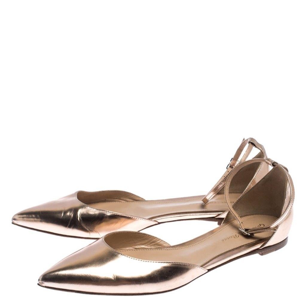 gold flats with ankle strap