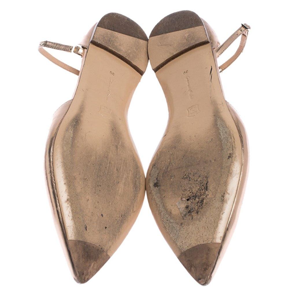 Women's Rose Gold Metallic Patent Leather D'Orsay Ankle Strap Flats Size 39