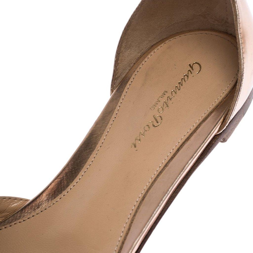 Rose Gold Metallic Patent Leather D'Orsay Ankle Strap Flats Size 39 1