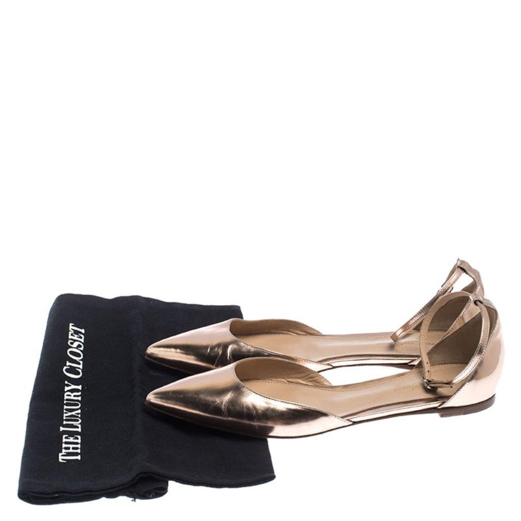 Rose Gold Metallic Patent Leather D'Orsay Ankle Strap Flats Size 39 2